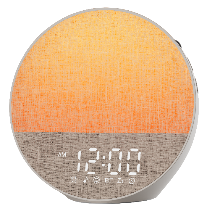 K1 fabric-front sunrise alarm clock on a white background